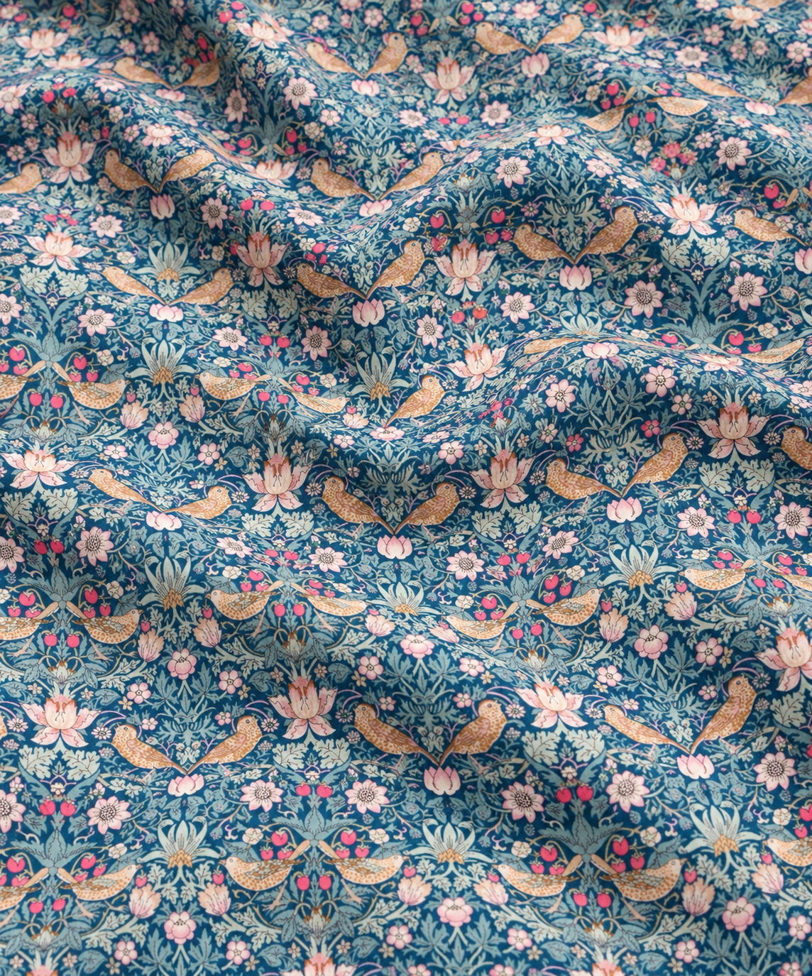 Liberty Tana Lawn Cotton Dressmaking Fabric - Strawberry Thief Blue P