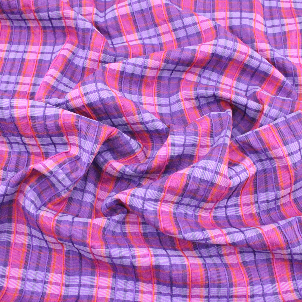 Louie Cotton Viscose Dressmaking Fabric - Purple Check Textured