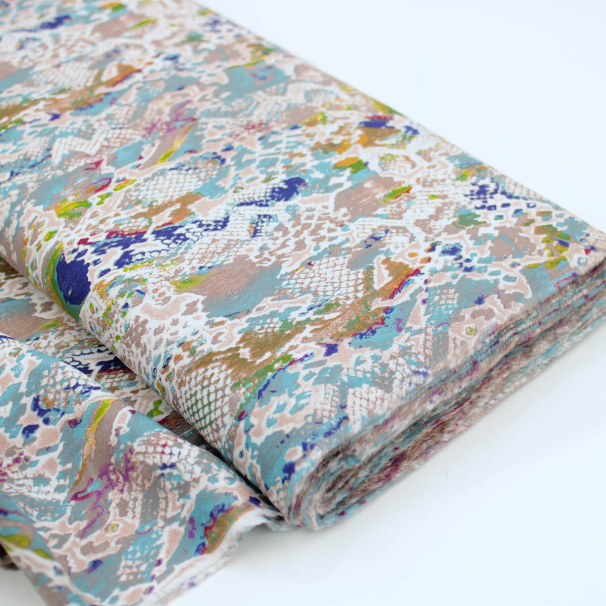 Lucille Dressmaking Viscose Challis Fabric Material Abstract Snake Skin
