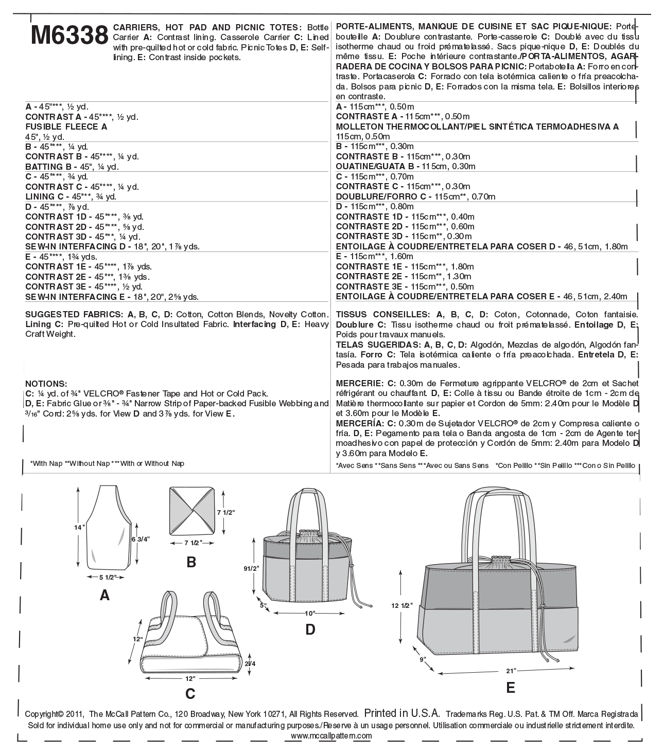 McCall's Totes&Bags Sewing Pattern M6338