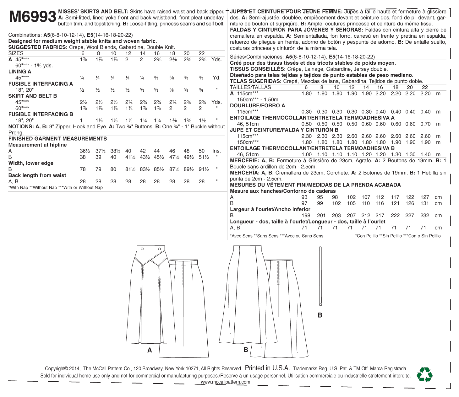 McCall’s Skirt Sewing Pattern M6993