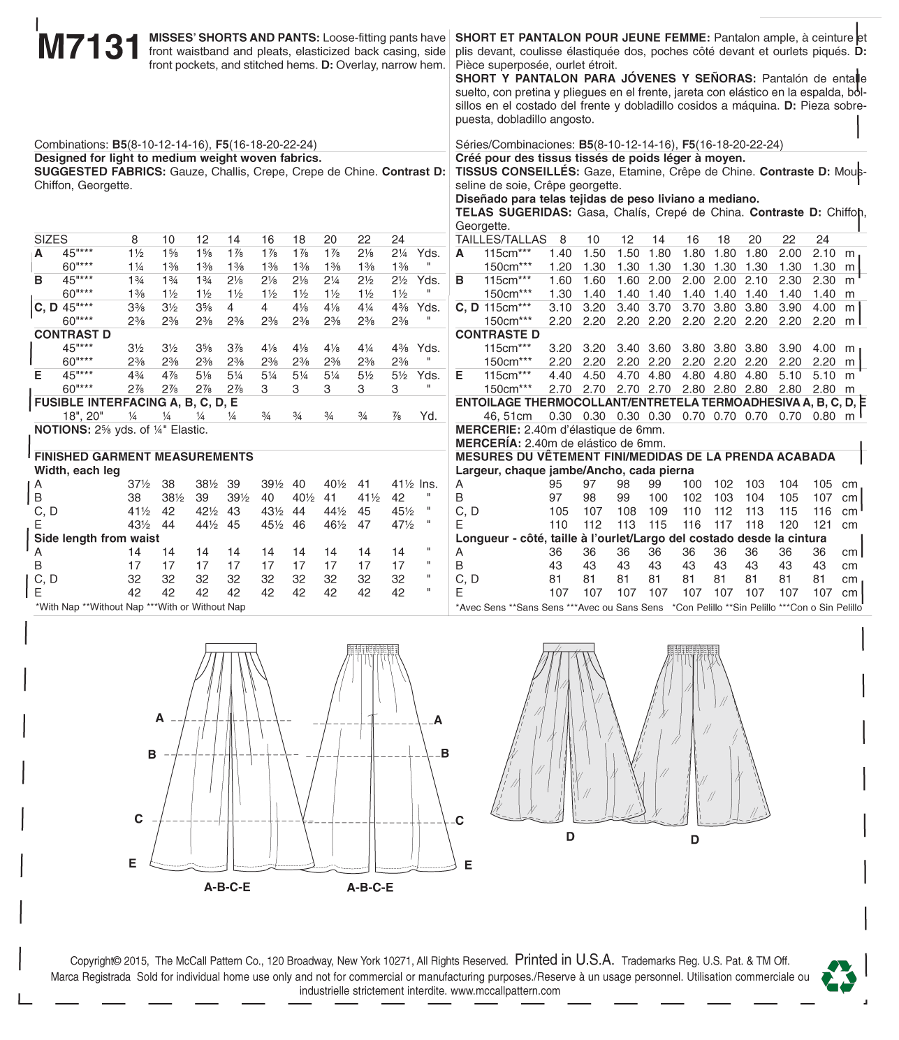 McCall’s Pants Sewing Pattern M7131