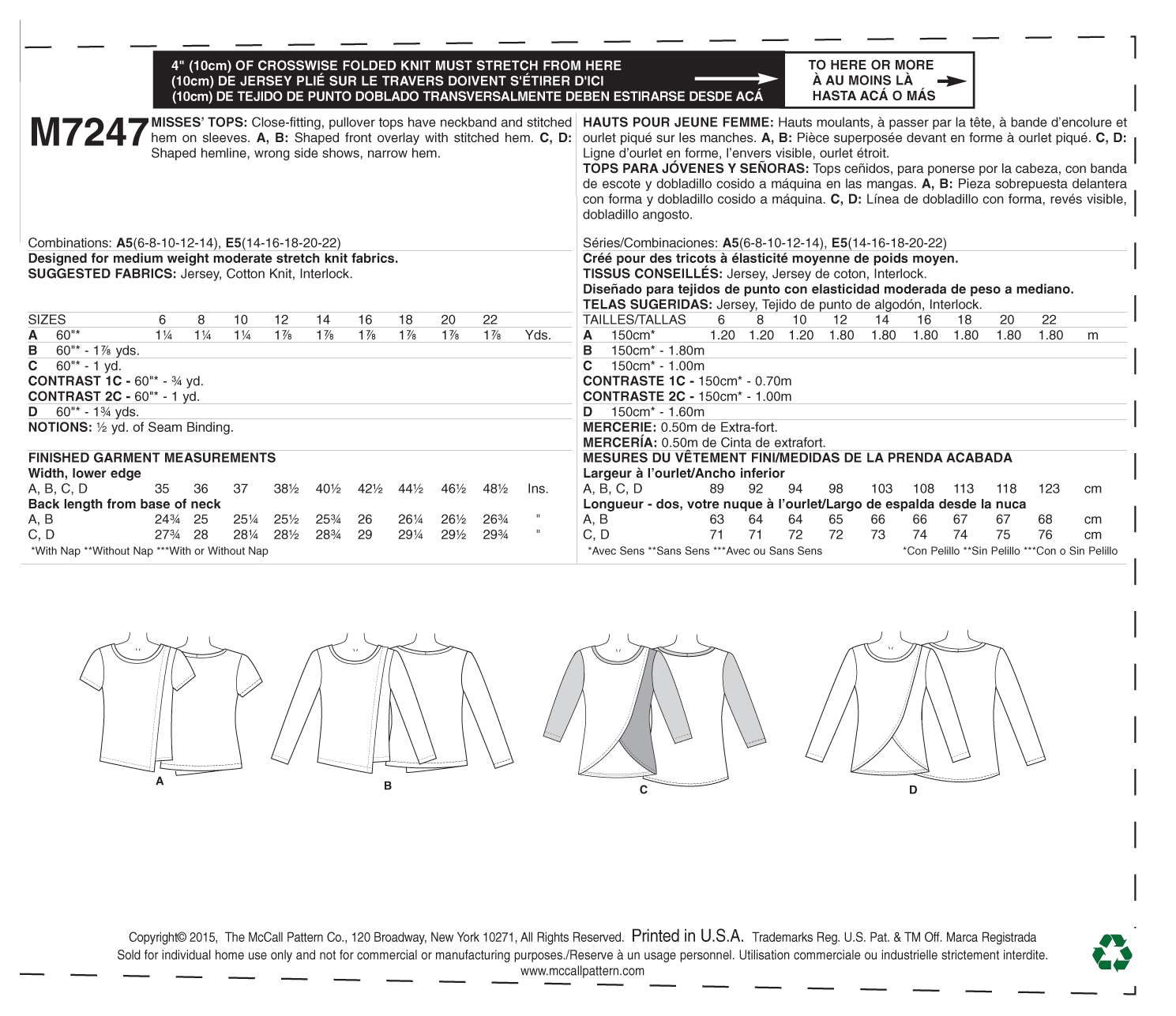 McCall’s Top Sewing Pattern M7247