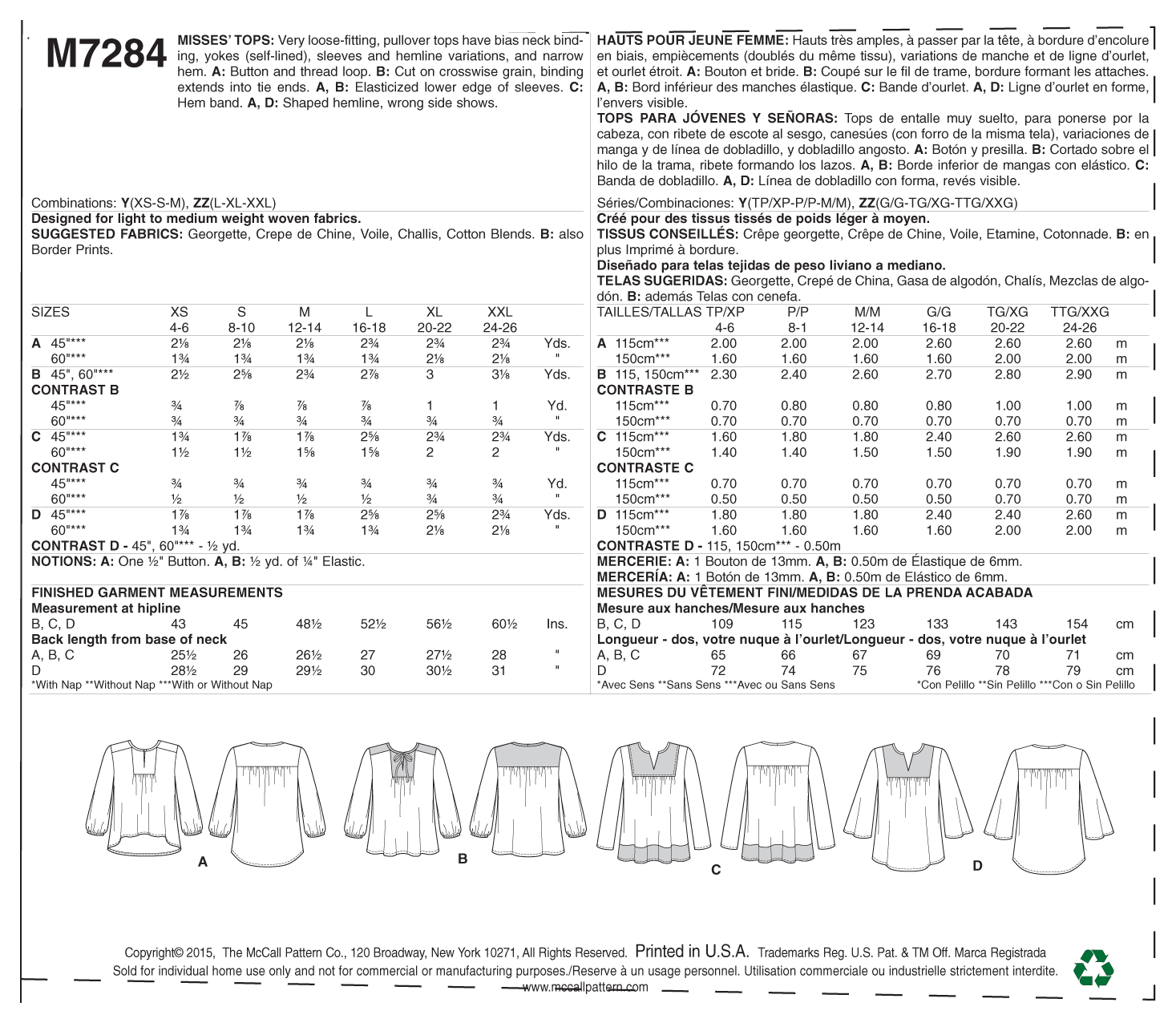McCall’s Top Sewing Pattern M7284