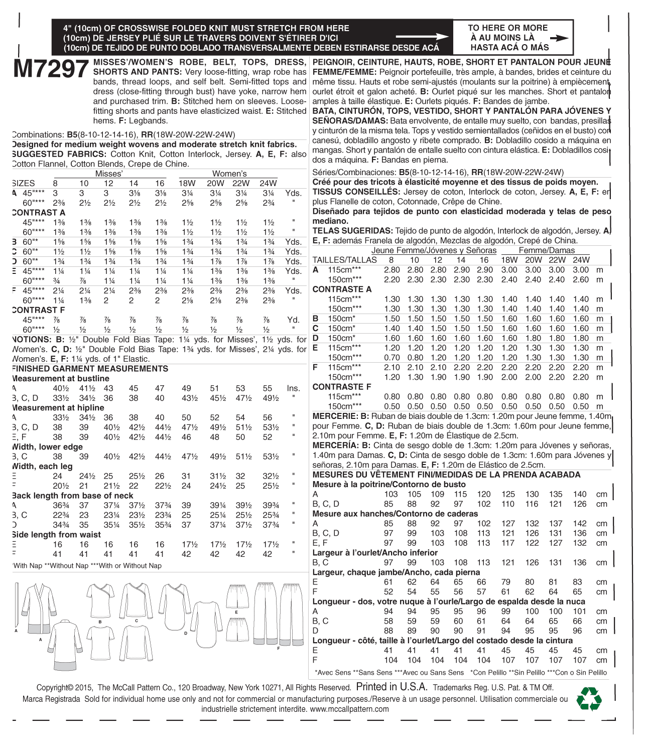 McCall’s Sleep&Lounge Sewing Pattern M7297