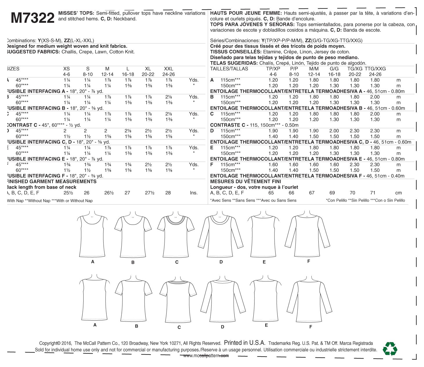 McCall’s Top Sewing Pattern M7322