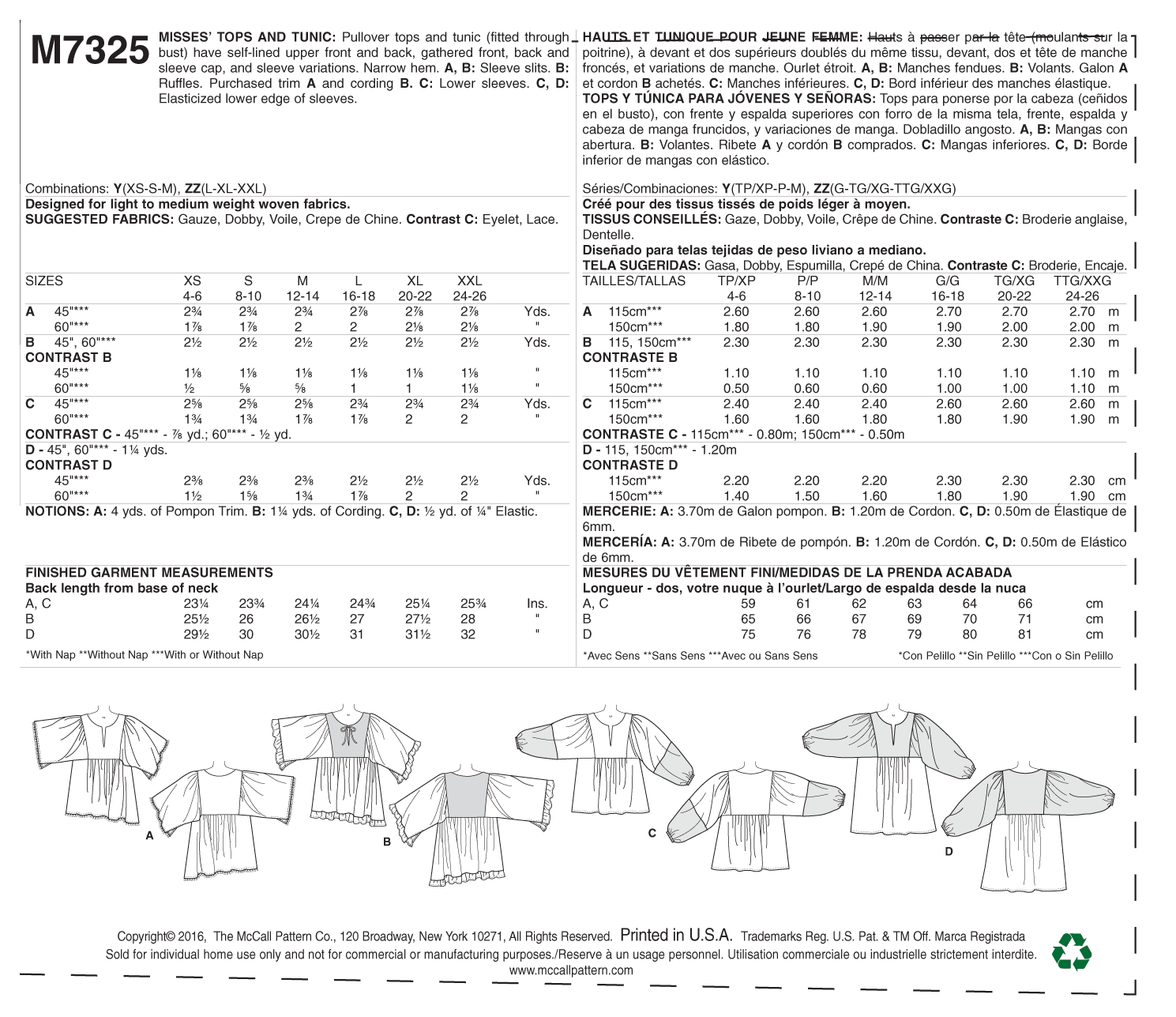 McCall’s Top Sewing Pattern M7325
