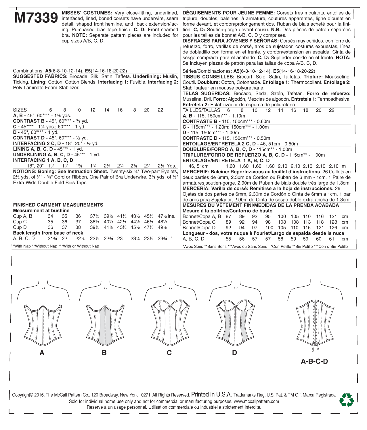 McCall’s Costumes Sewing Pattern M7339