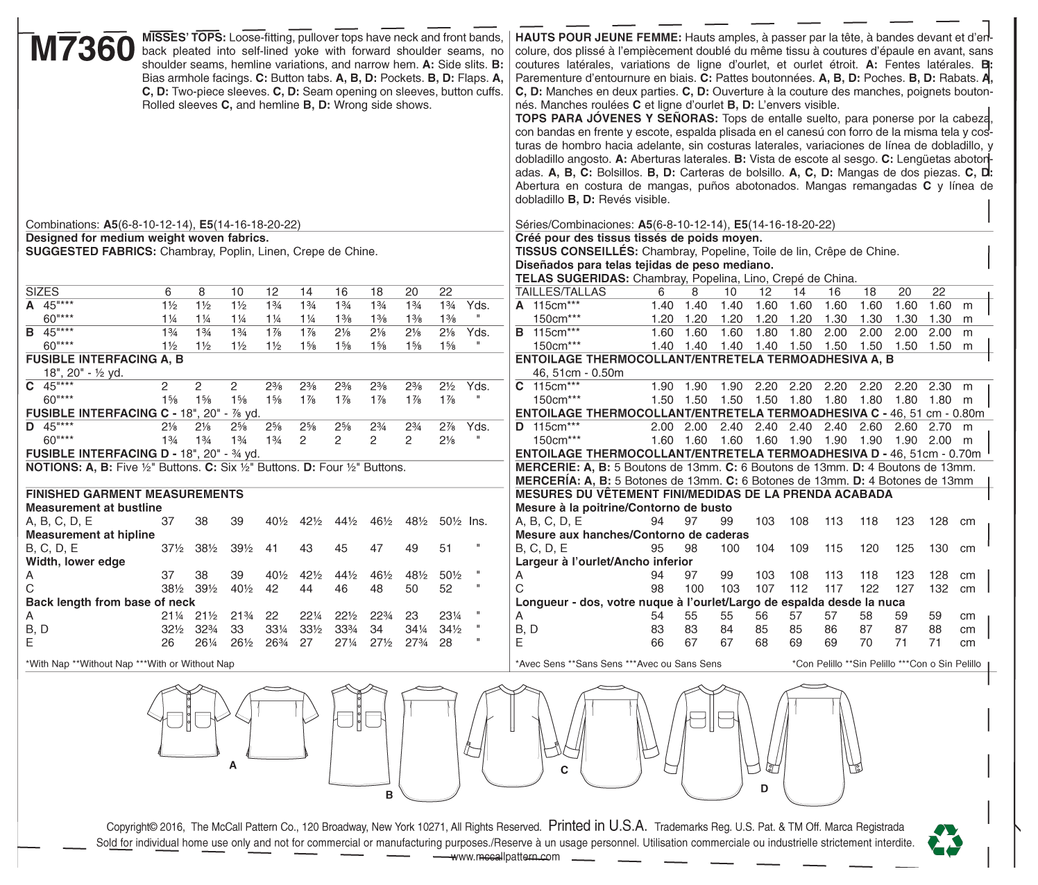 McCall’s Top Sewing Pattern M7360