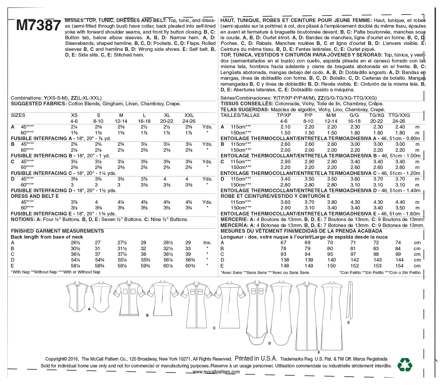 McCall’s Dress Sewing Pattern M7387