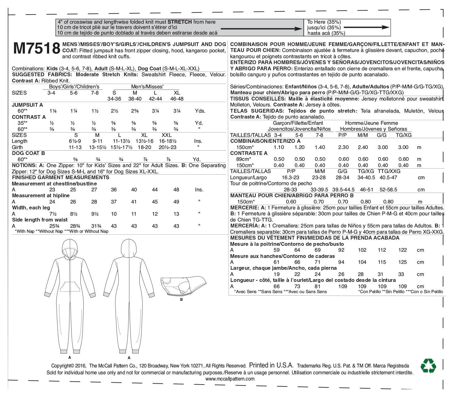 McCall’s Sleep&Lounge Sewing Pattern M7518