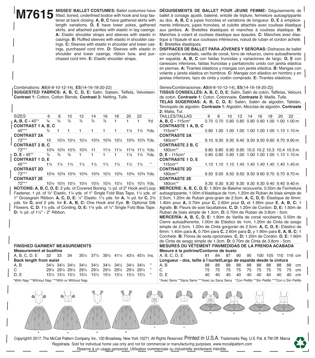McCall’s Costumes Sewing Pattern M7615