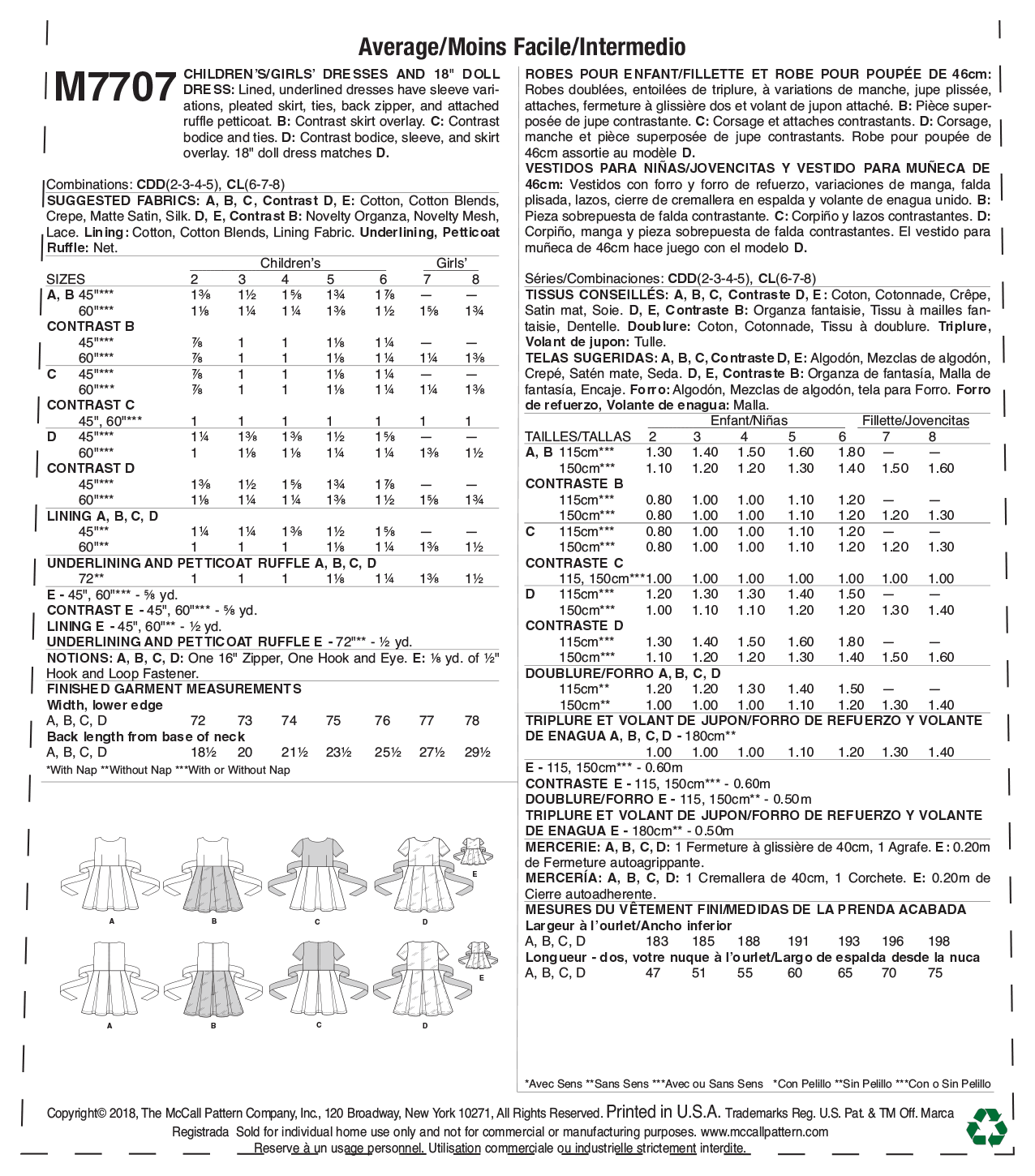 McCall’s Dress Sewing Pattern M7707