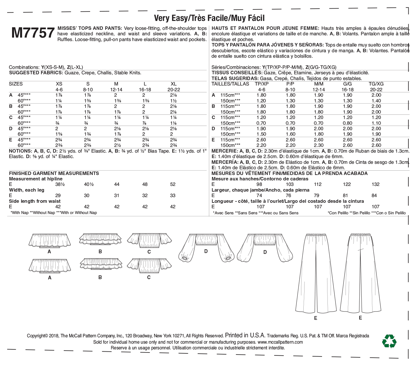 McCall’s Casual Sewing Pattern M7757