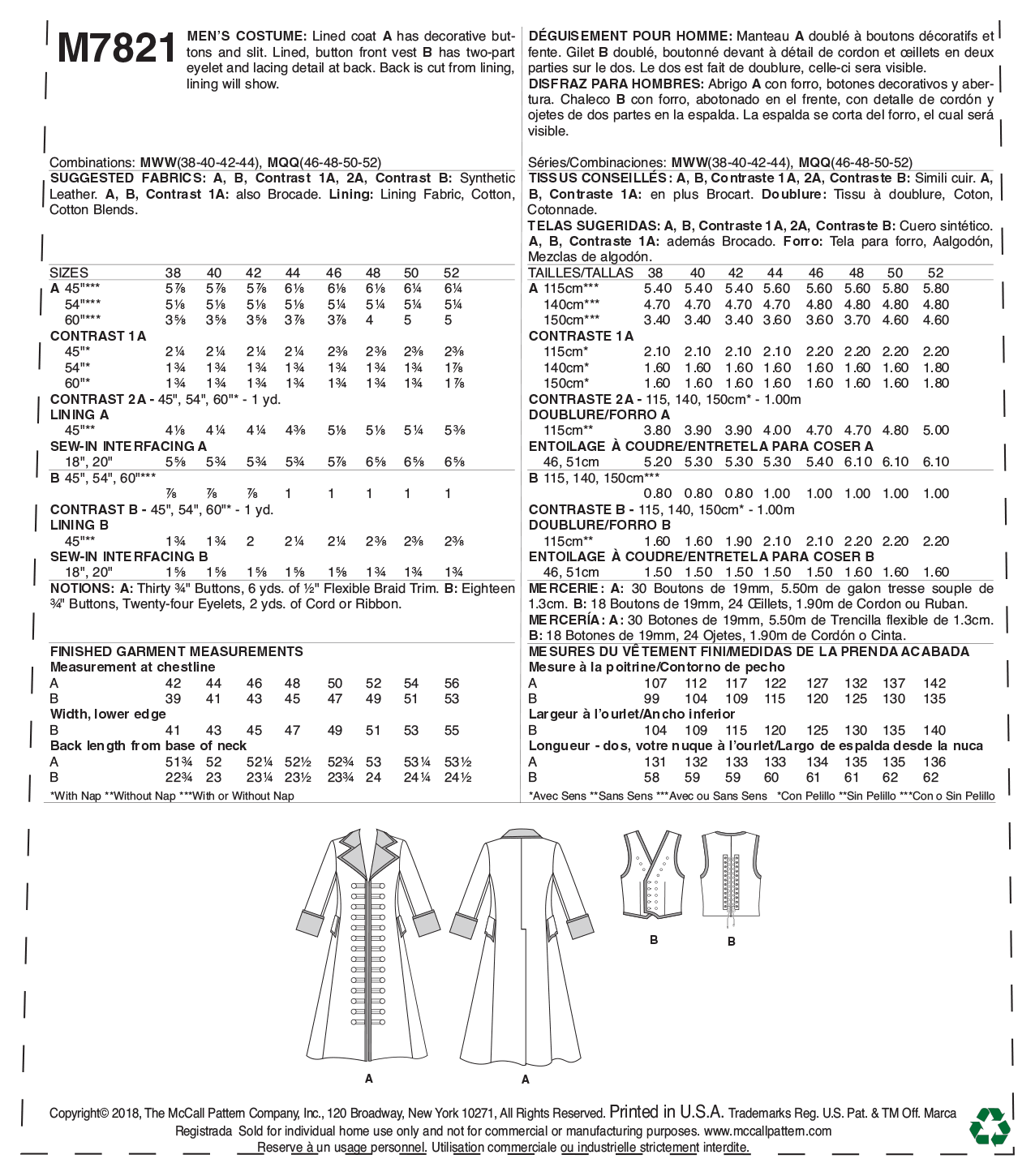 McCall’s Costumes Sewing Pattern M7821