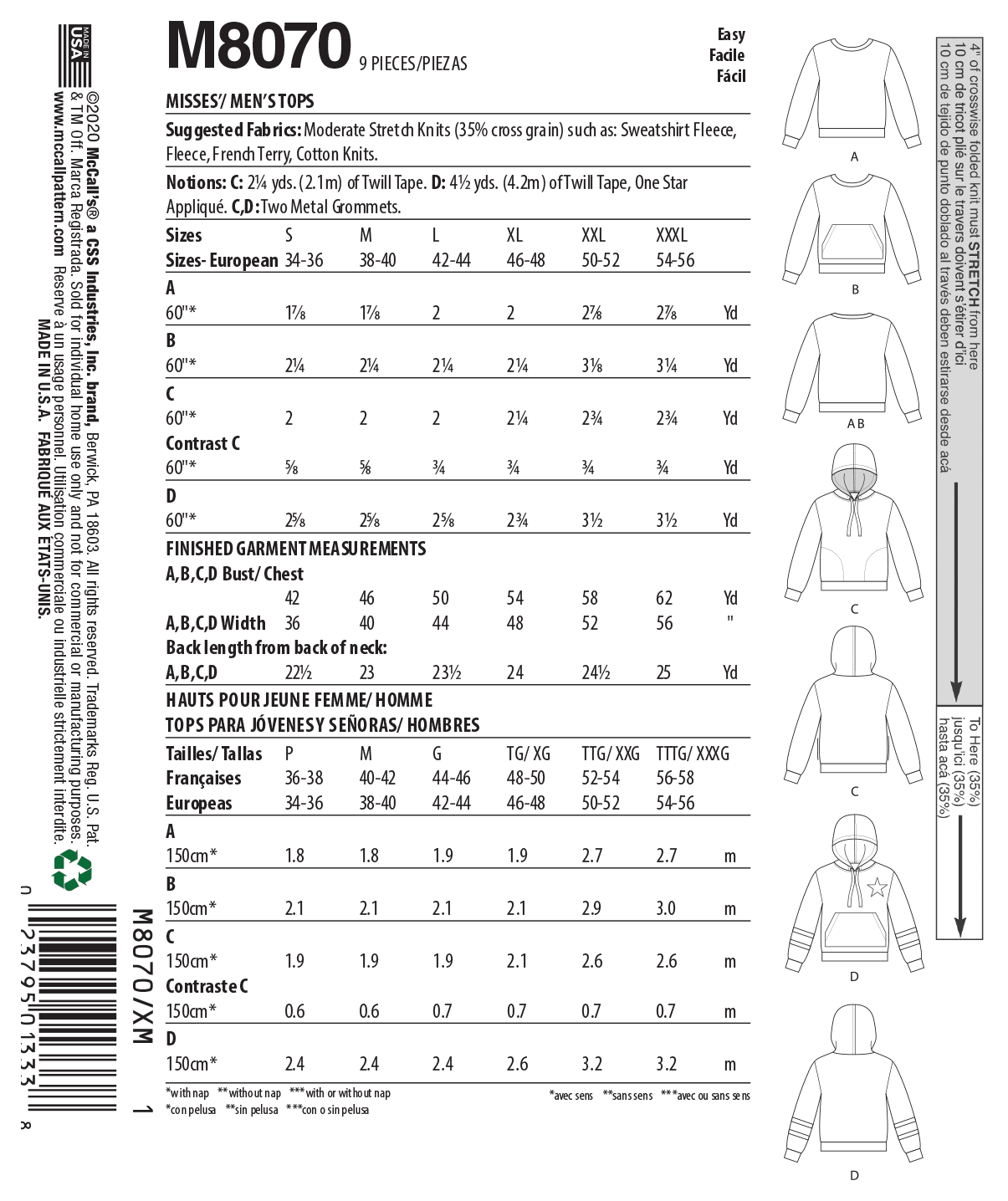 McCall’s Unisex Top / Vest Sewing Pattern M8070