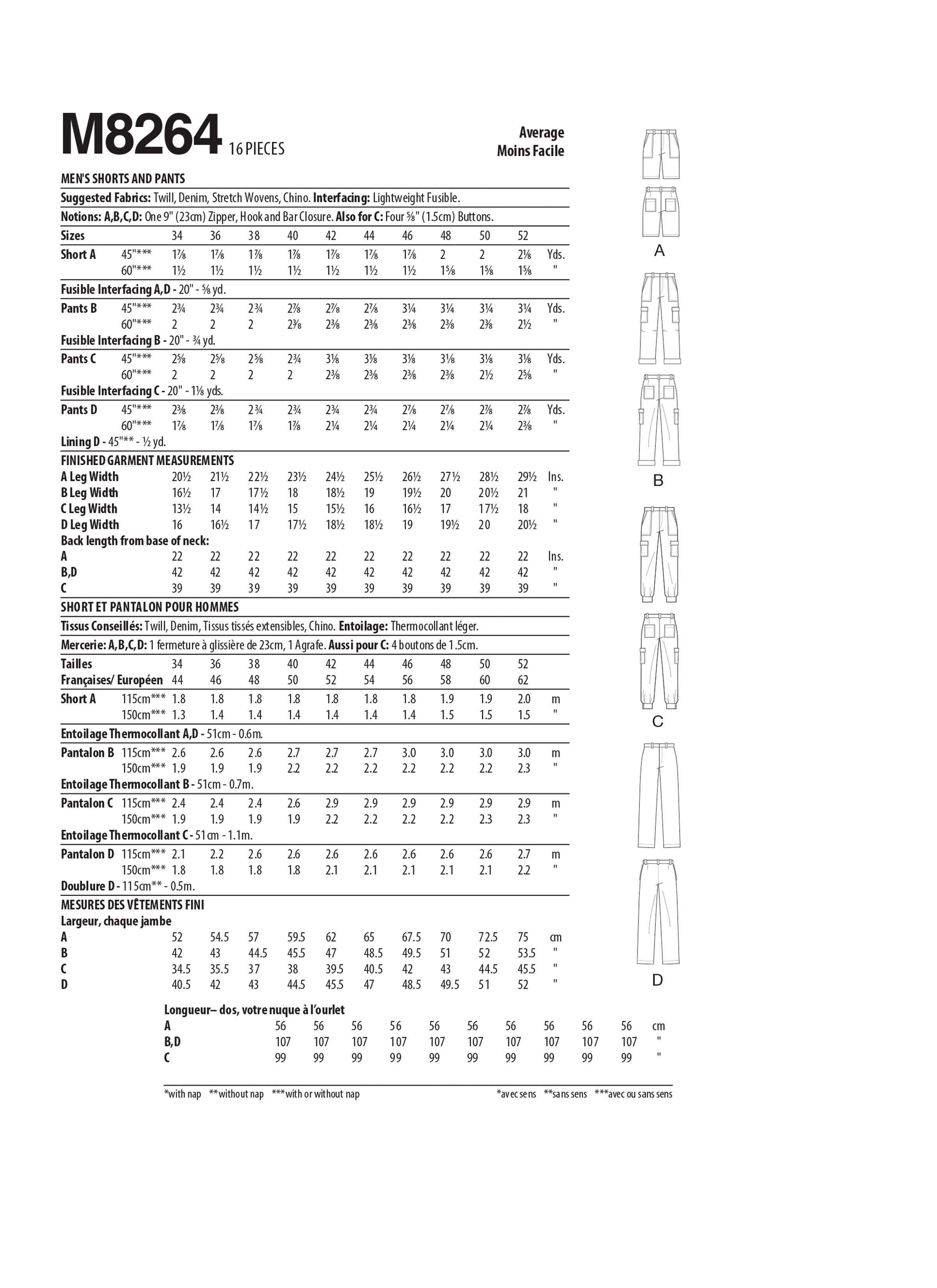 McCall’s Men's Shorts & Pants Sewing Pattern M8264