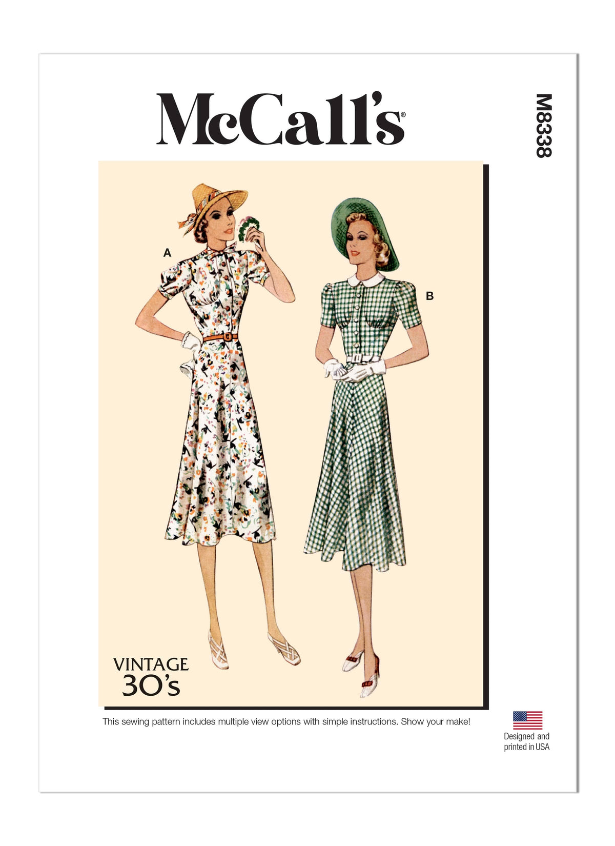 McCall’s Misses Vintage Dresses And Belt Sewing Pattern M8338