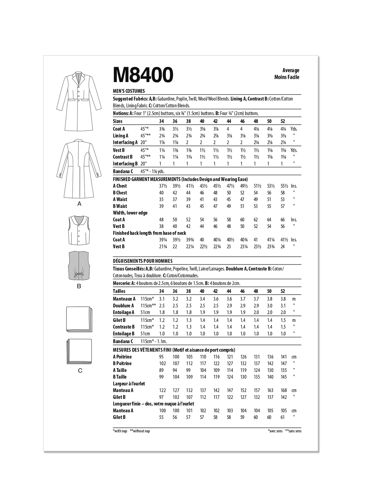 McCall’s Men's Costumes Sewing Pattern M8400