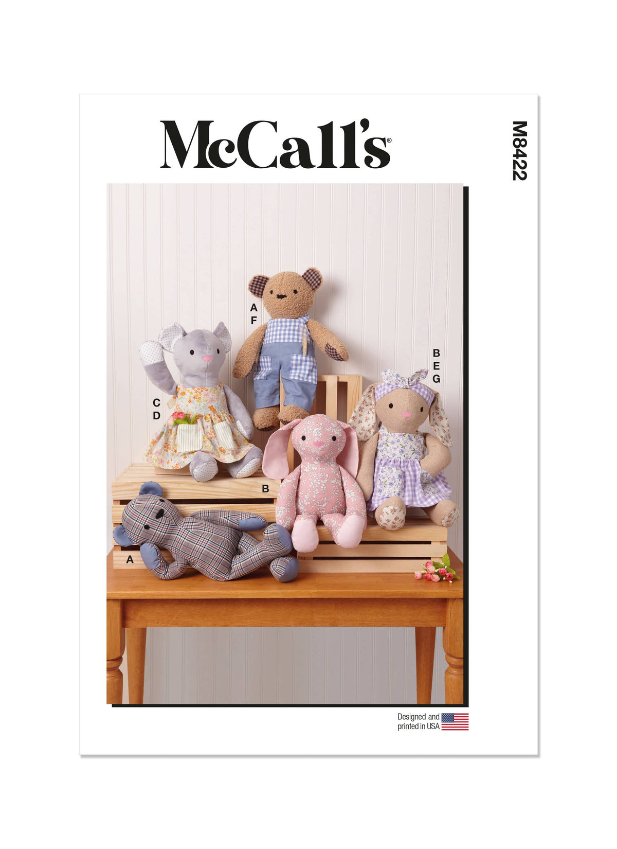 McCall’s Plush Bear, Bunny And Mouse With Clothes And Headband Sewing Pattern M8422