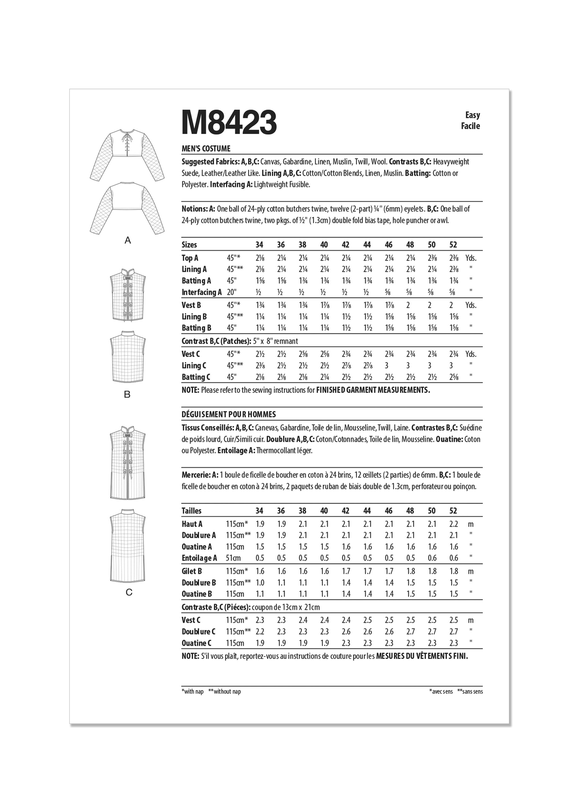 McCall’s Men's Costume Sewing Pattern M8423