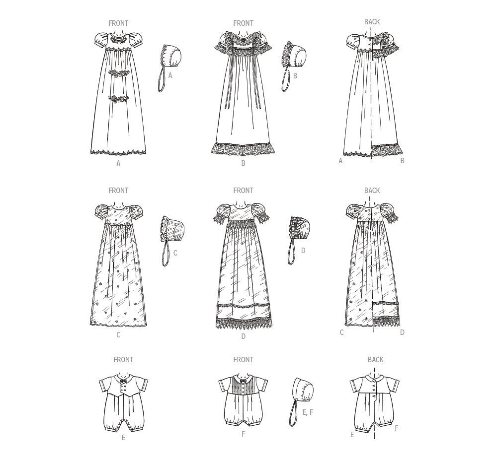 McCall’s Infant's Christening Gown, Romper And Bonnet Sewing Pattern M8460