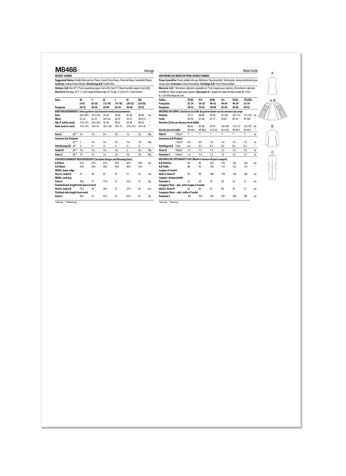 McCall’s Misses Scrubs Sewing Pattern M8468