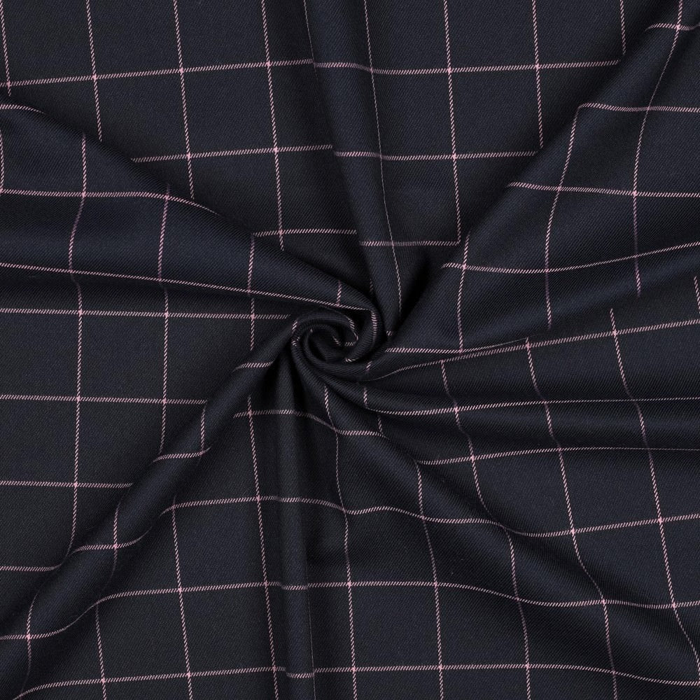Marco Viscose Blend Stretch Suiting Fabric - Black & Pink Check