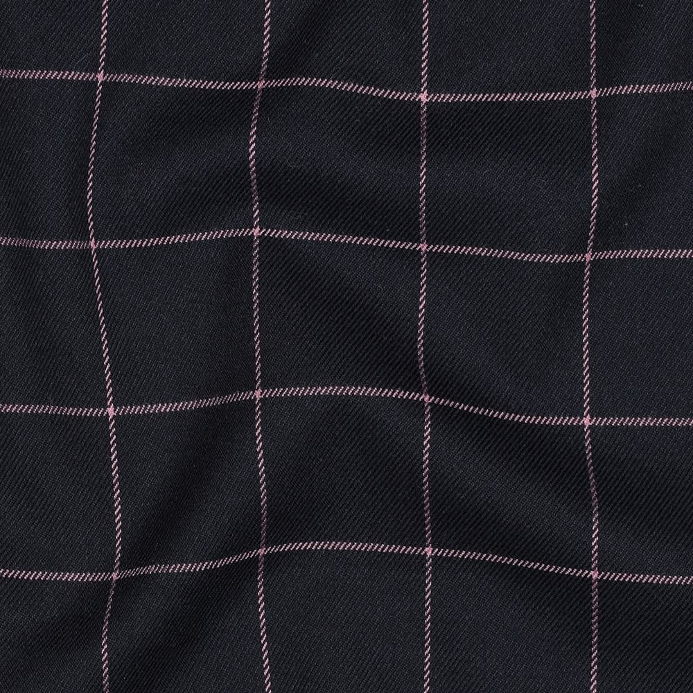 Marco Viscose Blend Stretch Suiting Fabric - Black & Pink Check
