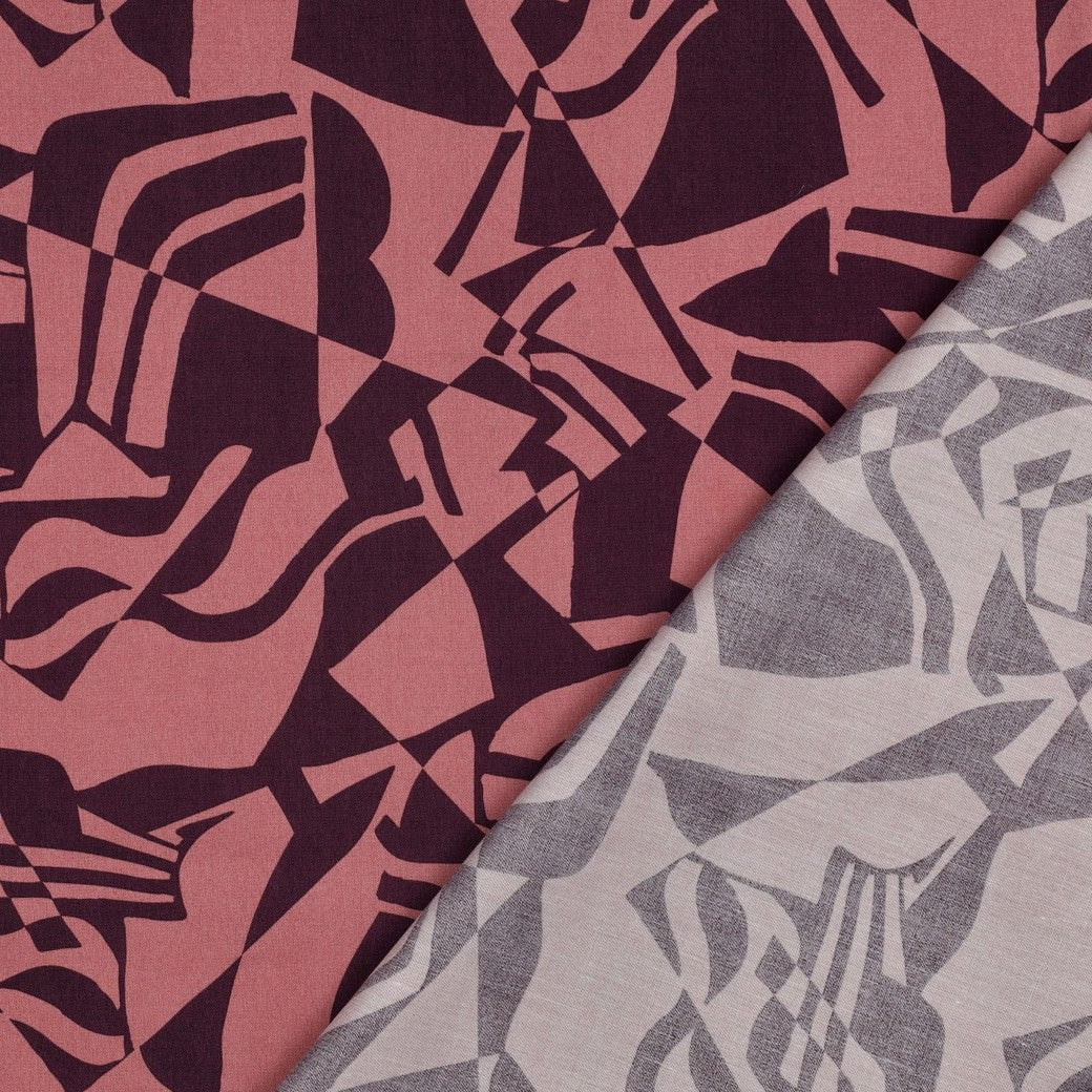 Margo Printed Cotton Viscose Dressmaking Fabric - Rose & Plum Abstract