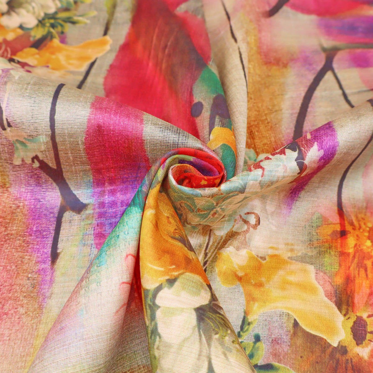 May Printed Mango Faux Silk Dressmaking Fabric - Boysenberry Bloom