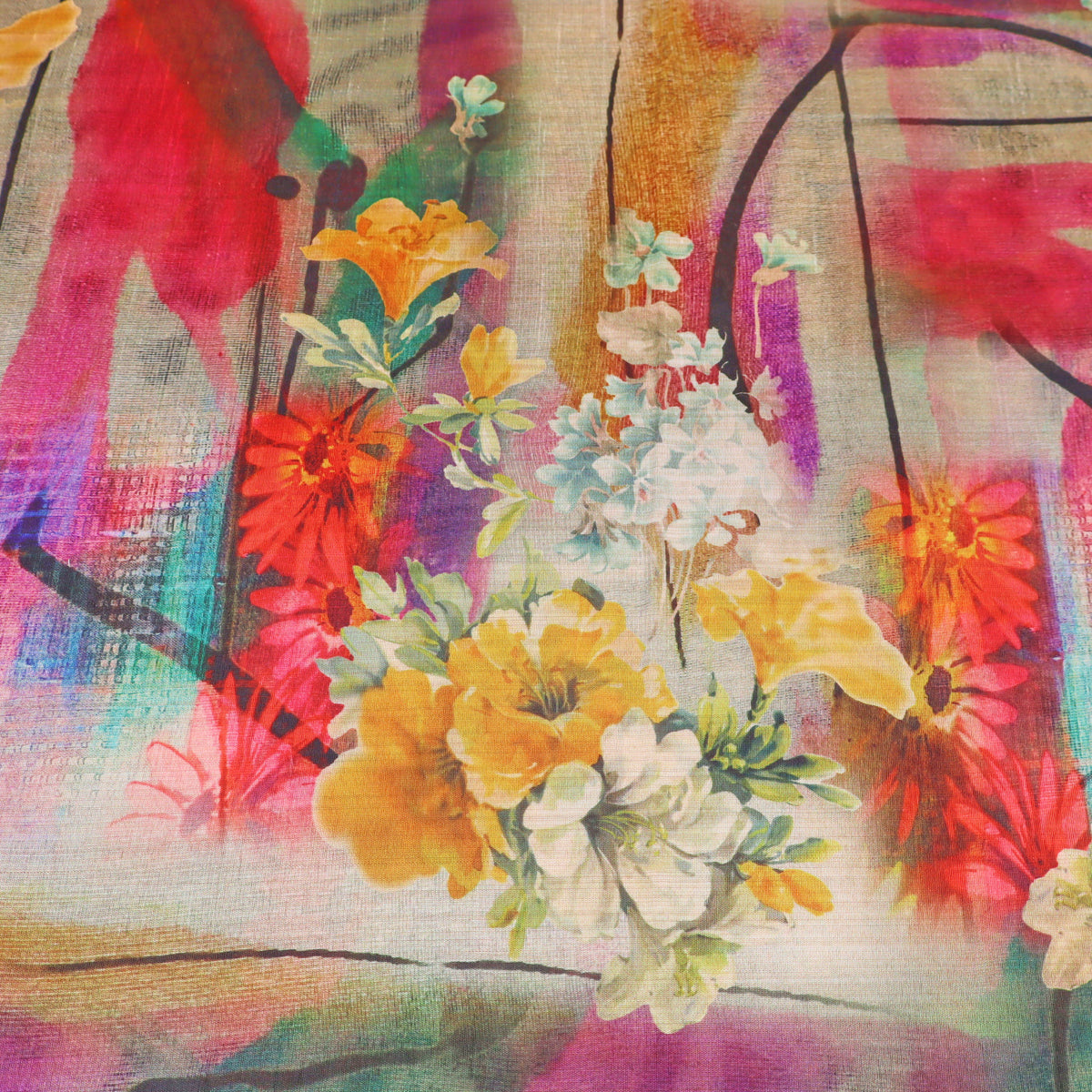 May Printed Mango Faux Silk Dressmaking Fabric - Boysenberry Bloom