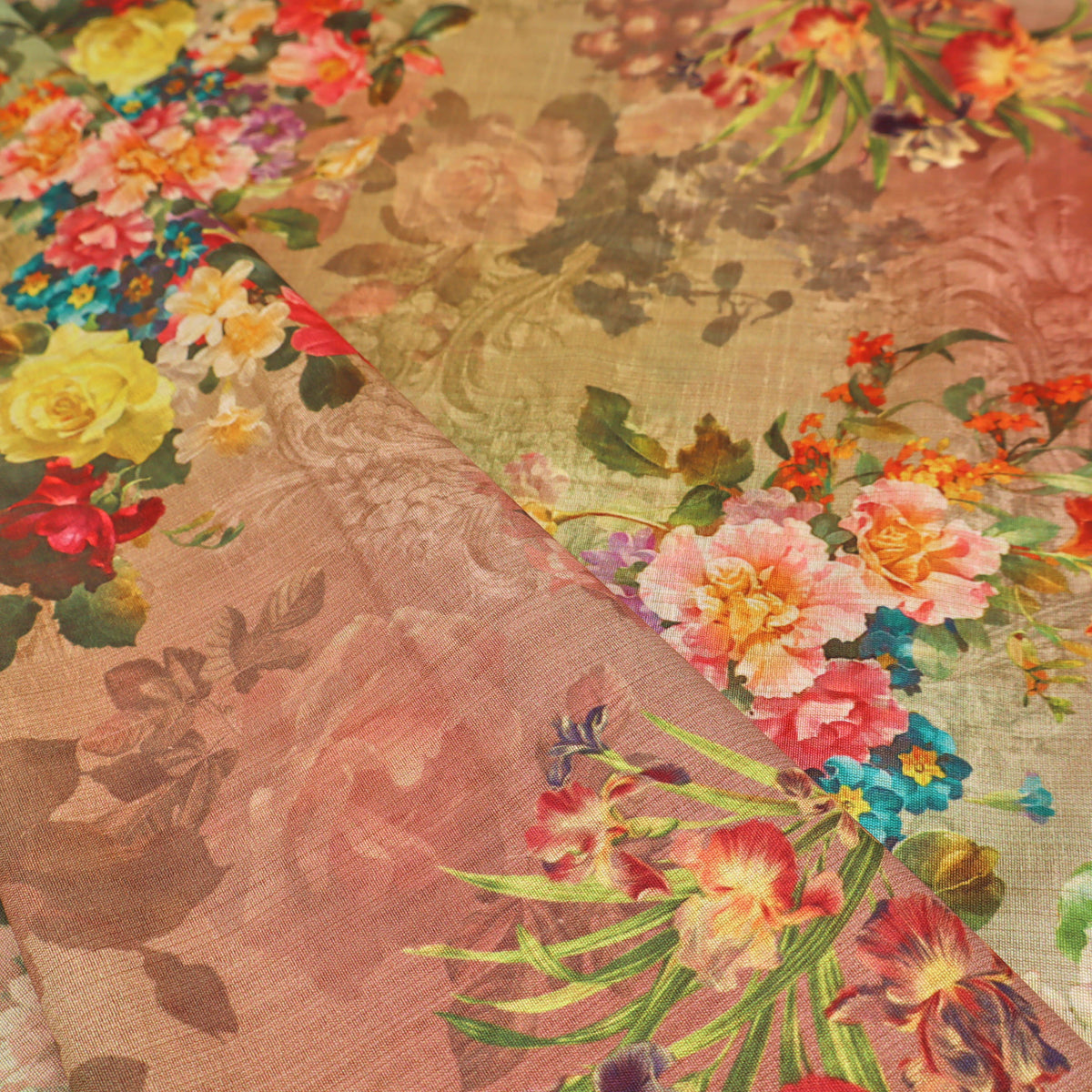 May Printed Mango Faux Silk Dressmaking Fabric - Coloured Florals