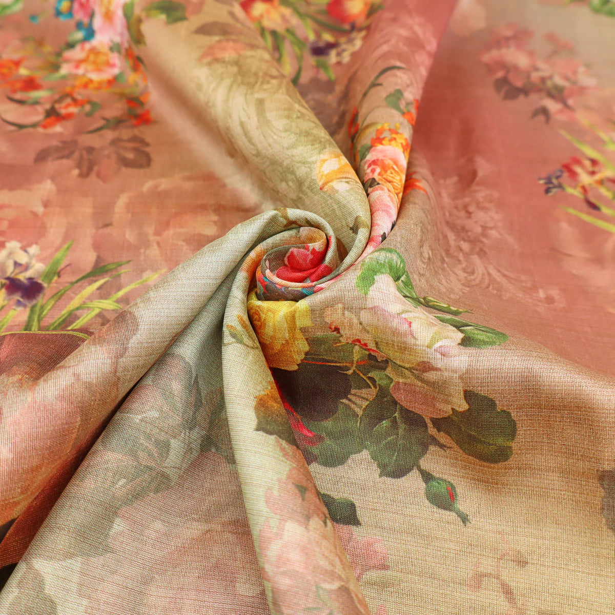 May Printed Mango Faux Silk Dressmaking Fabric - Coloured Florals