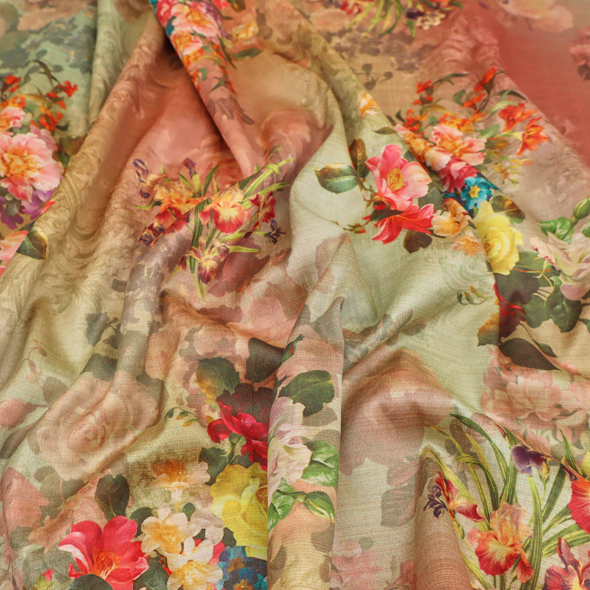 May Printed Mango Faux Silk Dressmaking Fabric - Coloured Florals