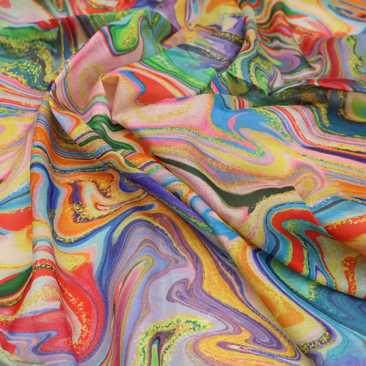 May Printed Mango Faux Silk Dressmaking Fabric - Retro Marble