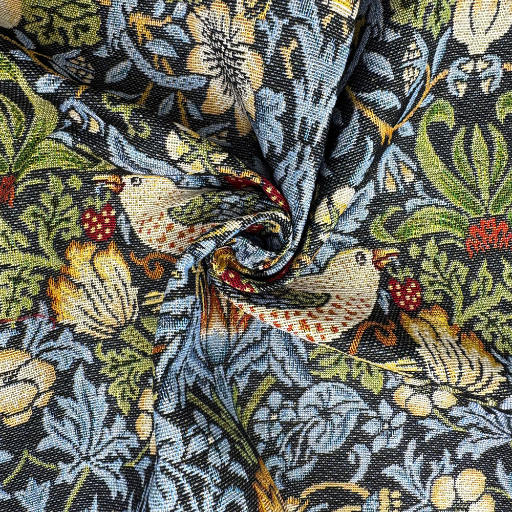 William Morris Tapestry Fabric | Cotton Jacquard | Upholstery & Curtains - Strawberry Thief Grey