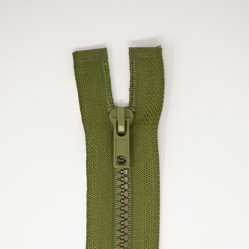 Delrin Chunky 20 Inch (50cm) Nylon Zipper Heavy-Duty Moulded Plastic Open-End Zip for Bags and Coats - Olive