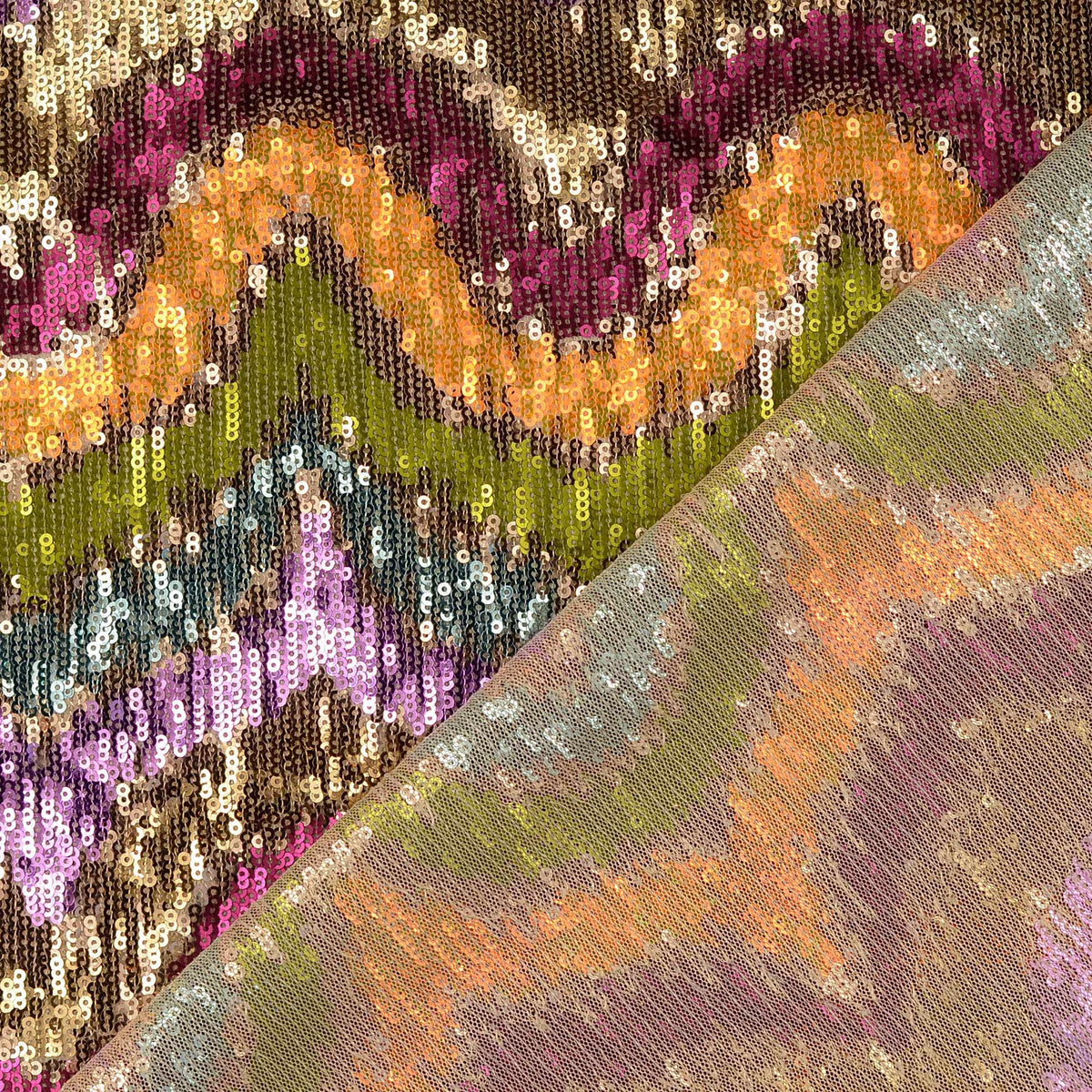 Party Zigzag Sequin Dressmaking Occasion Fabric - Multicoloured