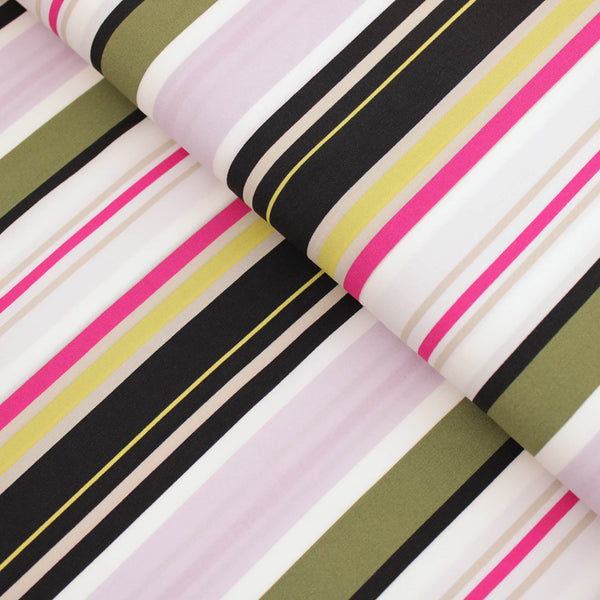 Retro Stripes Viscose Crepe - Khaki/Pink