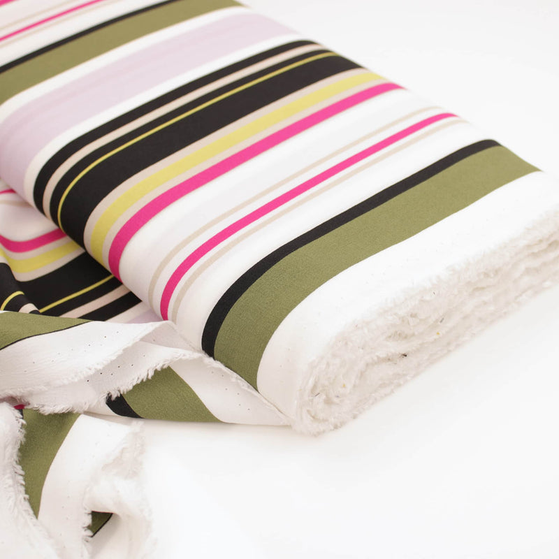 Retro Stripes Viscose Crepe - Khaki/Pink