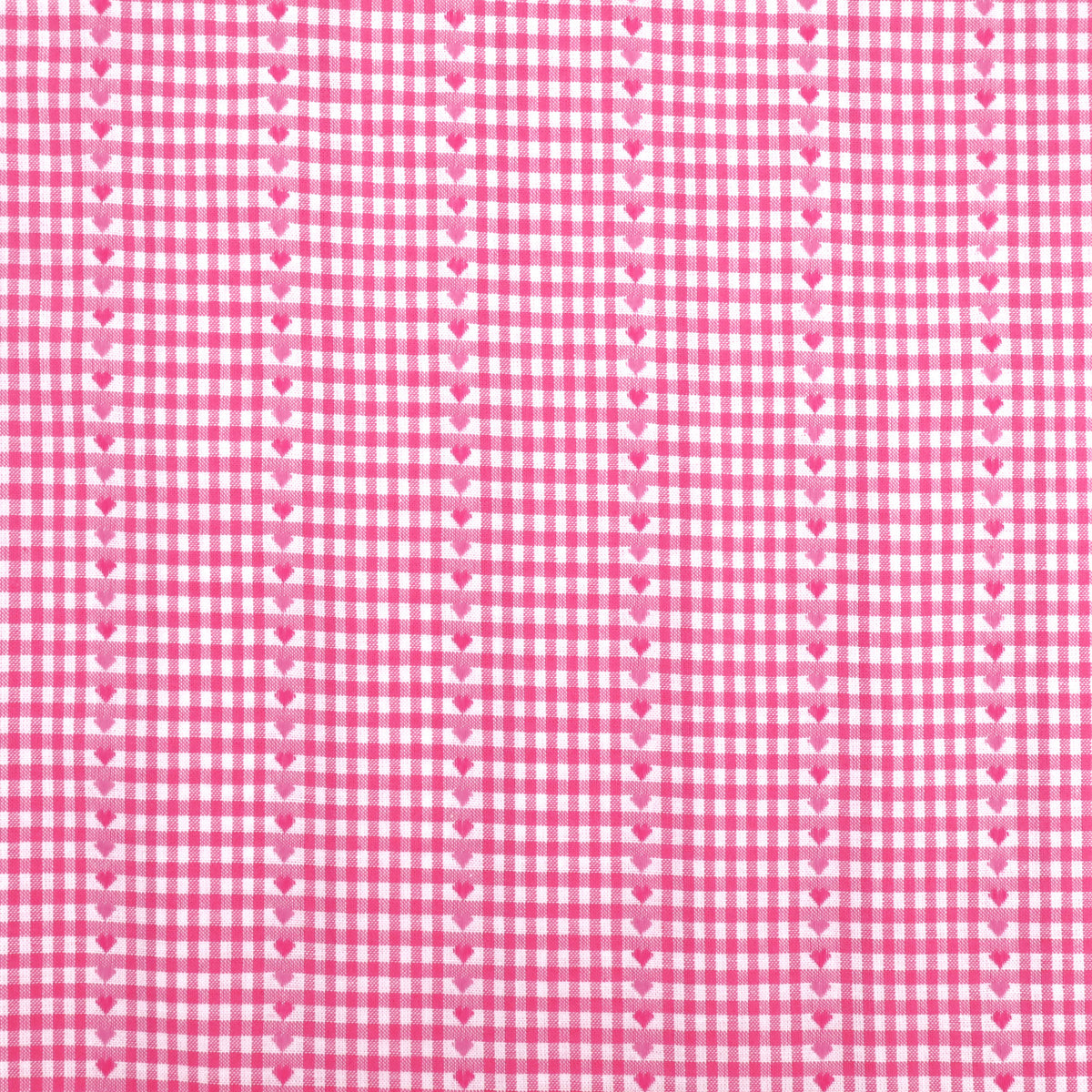 Reversible Gingham Cotton Jacquard Dressmaking Fabric - Pink Hearts