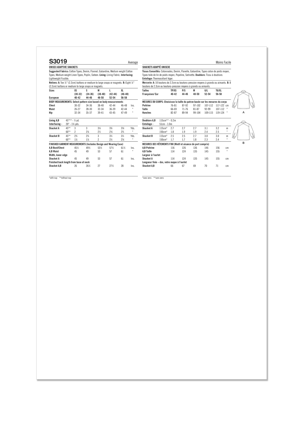 Simplicity Unisex Adaptive Shacket Sewing Pattern S3019A