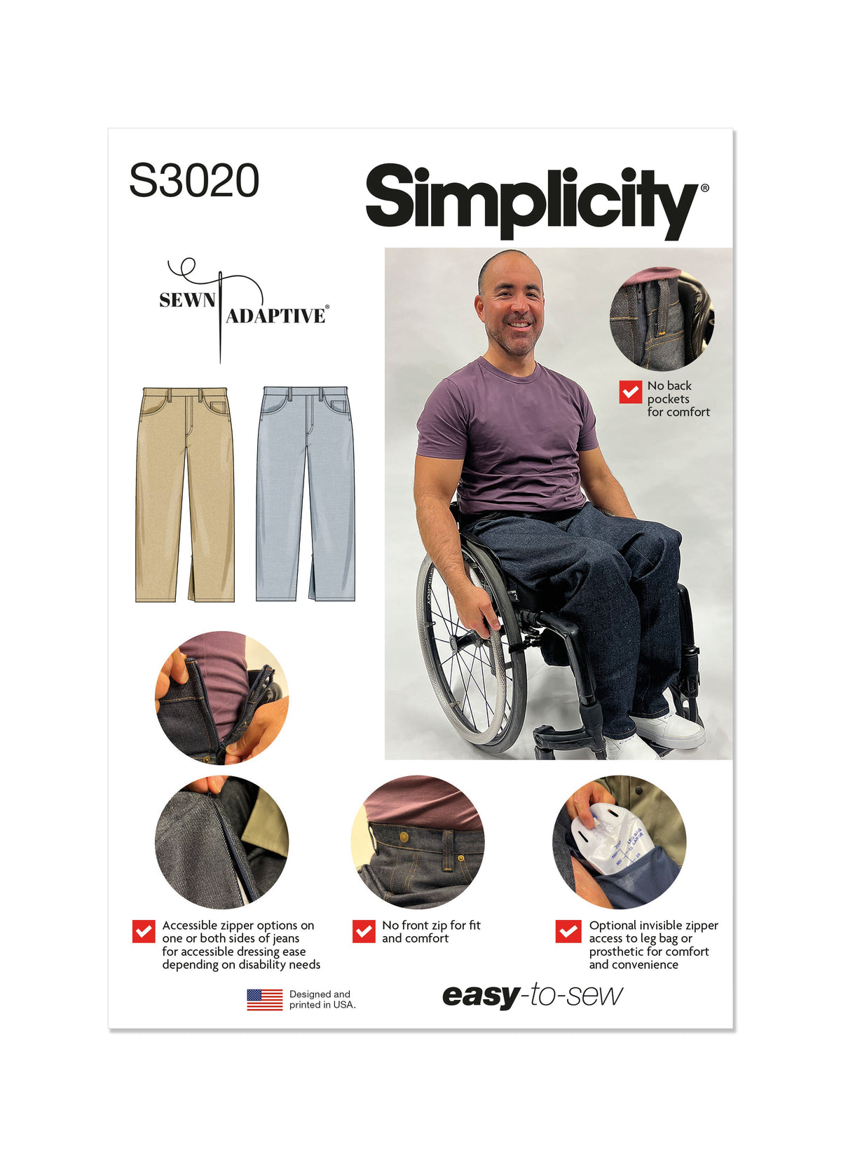 Simplicity Unisex Adaptive Jeans Sewing Pattern Guide S3020