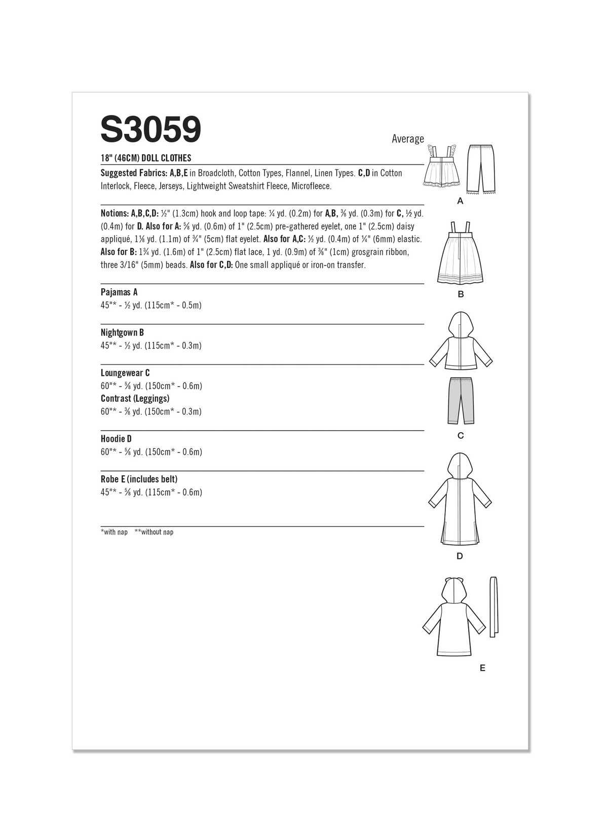 Simplicity 18" Doll Clothes Sewing Pattern by Elaine Heigl S3059OS