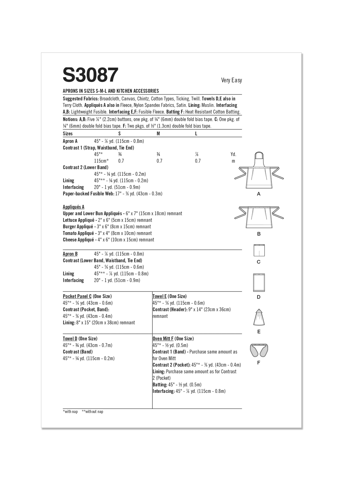 Simplicity Aprons & Kitchen Accessories Sewing Pattern S3087A