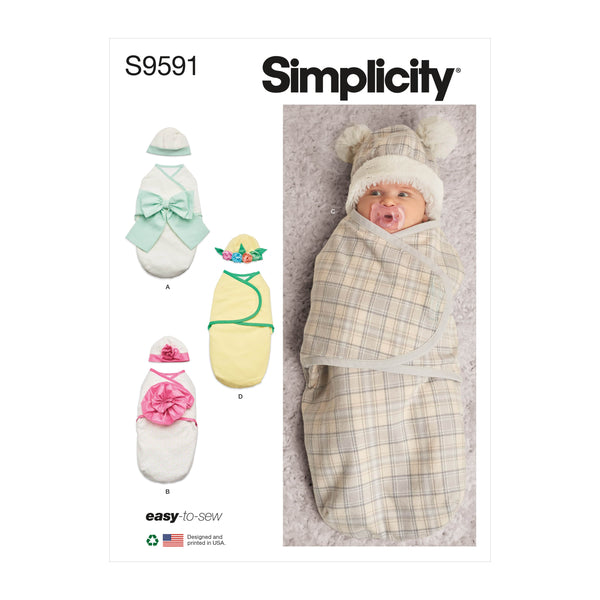 Simplicity Babies Buntings and Hats Sewing Pattern S9591 A (XXS-XS-S-M)