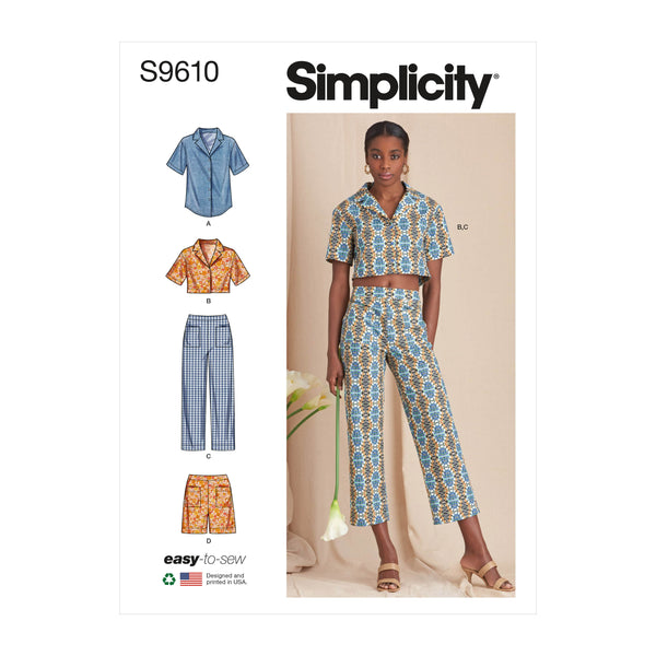 Simplicity Misses Set of Tops, Cropped Pants and Shorts Sewing Pattern S9610