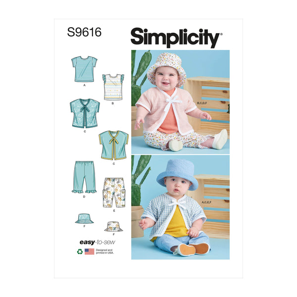 Simplicity Babies Tee-Shirts, Jacket, Pants and Hat Sewing Pattern S9616 A (XS-S-M-L-XL)