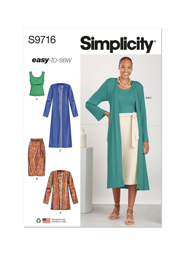 Simplicity Misses Knit Top, Cardigan & Skirt Sewing Pattern S9716